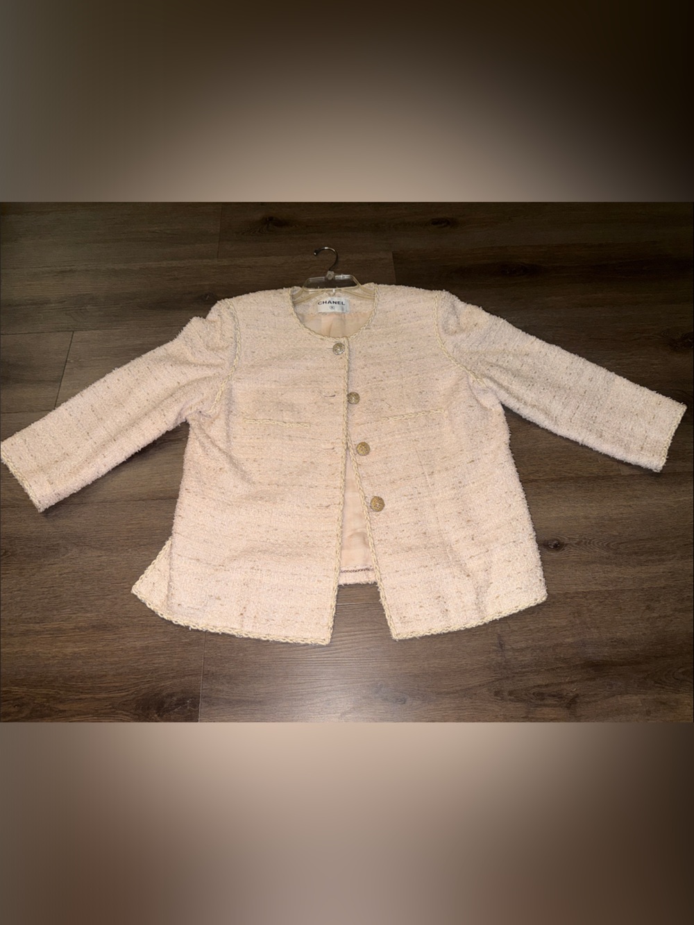CHANEL Girls' Cream Bouclé Coat with Gold Buttons
